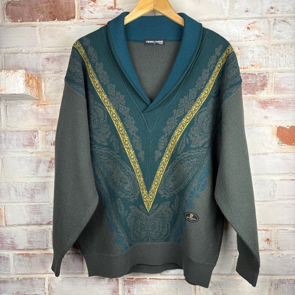 Pierre Cardin Paris Vintage Wool Blend Shawl Collar Sweater LL Grandpacore Green